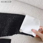 Sét đầm 2 dây dạ đen phối voan tầng + khoác crop dạ viền trắng