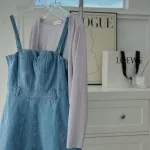 Sét đầm doll 2 dây jean kèm khoác crop