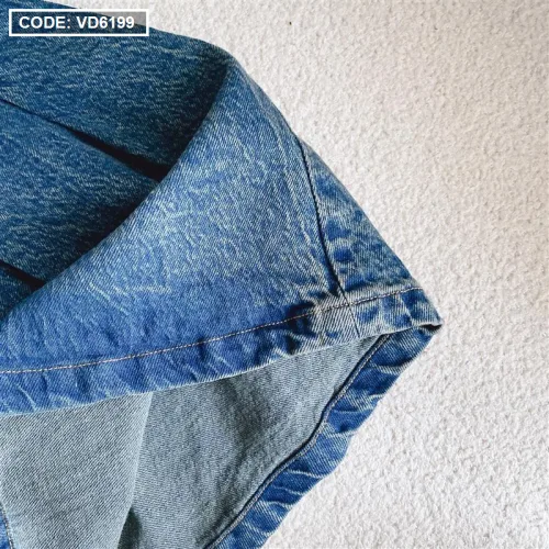 Sét đầm jean 2 dây bo thun lưng + khoác crop jean