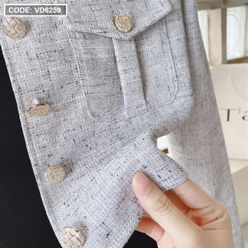 Sét đầm midi đen 2 dây kèm khoác dạ xám