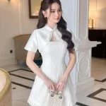 Sét đầm ren nổi xếp lai + áo khoác