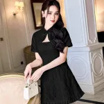 Sét đầm ren nổi xếp lai + áo khoác