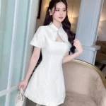 Sét đầm ren nổi xếp lai + áo khoác