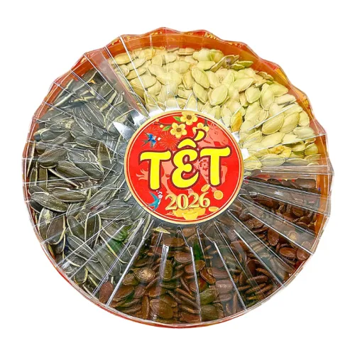 Set Hộp Mix Hạt 3 Vị (Hạt Dưa, Hạt Hướng Dương, Hạt Bí Trắng) Sun Khía 3 Ngăn 300G Hộp Quà Tết 2026