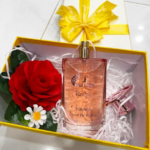 Set Hộp Quà Tặng Chữ Nhật Lớn Nước Hoa Nữ Charme Roisy 100ml - Hộp Hoa Rơm Nhiều Màu