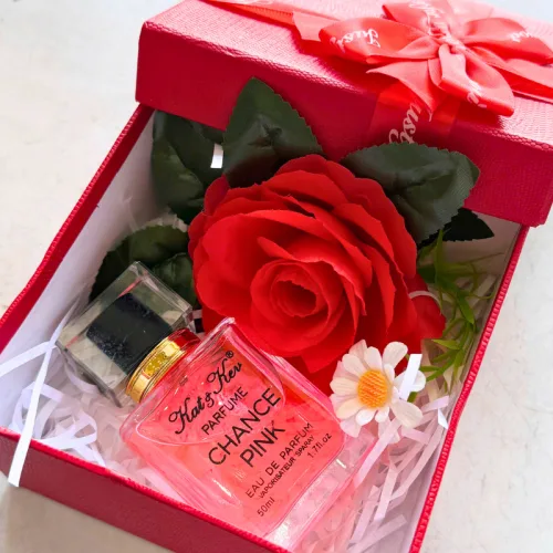 Set Hộp Quà Tặng Nước Hoa Nữ Kat Kev Parfume Chance Pink 50ml - Hộp Hoa Rơm Nhiều Màu
