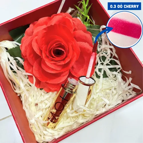 Set Hộp Quà Tặng Son Môi Love M.O.I Màu Vàng - Son Moi 3 Màu - Hộp Hoa Rơm Nhiều Màu