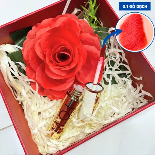 Set Hộp Quà Tặng Son Môi Love M.O.I Màu Vàng - Son Moi 3 Màu - Hộp Hoa Rơm Nhiều Màu