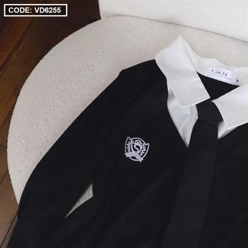 Sét khoác td logo + sơ mi trắng + cavat+ chân váy midi xếp ly có nịt
