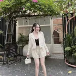 Sét khoác vest tay dài kèm áo 2 dây đen + short xếp ly eo
