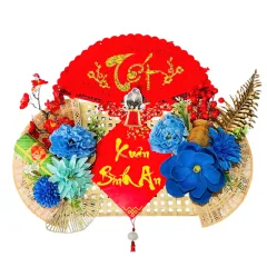 Set Mành Tre Giấy Đỏ Có Dây Treo Quạt Ráp Sẵn - Mẹt Tre Treo Tường - Phên Tre Trang Trí Tết