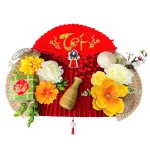 Set Mành Tre Giấy Đỏ Có Dây Treo Quạt Ráp Sẵn - Mẹt Tre Treo Tường - Phên Tre Trang Trí Tết