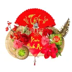 Set Mành Tre Giấy Đỏ Có Dây Treo Quạt Ráp Sẵn - Mẹt Tre Treo Tường - Phên Tre Trang Trí Tết