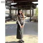 Sét midi xám áo sơ mi kèm nịt