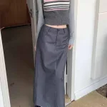 Sét midi xám áo sơ mi kèm nịt