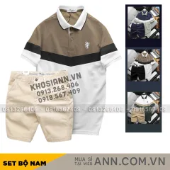 Set Đồ Nam Áo Polo Phối Ba Màu Thêu Logo Trước Ngực + Quần Short Kaki Nam Cao Cấp (Có Size 3x)