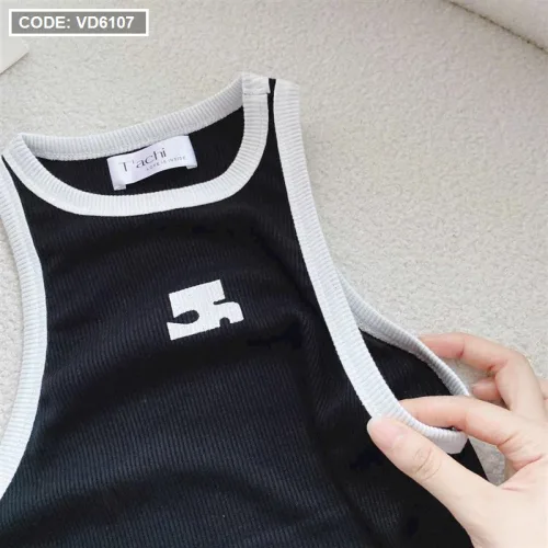 Sét pull đen ba lỗ viền trắng + chân váy xếp ly kèm nịt