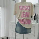 Sét pull nude chữ hồng + chân váy jean