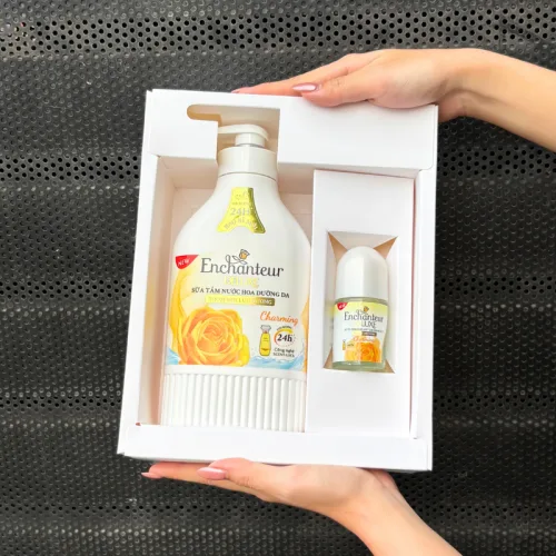 Set Quà Tặng Cao Cấp Enchanteur Deluxe Hương Nước Hoa Pháp + Lăn Khử Mùi (Set Màu Vàng)