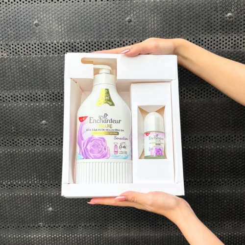 Set Quà Tặng Cao Cấp Enchanteur Deluxe Sensation Hương Nước Hoa Pháp + Lăn Khử Mùi (Set Màu Tím)