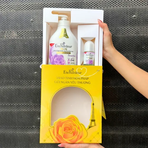 Set Quà Tặng Cao Cấp Enchanteur Deluxe Sensation Hương Nước Hoa Pháp + Lăn Khử Mùi (Set Màu Tím)