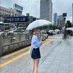 Sét sơ mi kẻ sọc xanh viền cổ tay trắng + short jean