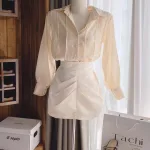 Sét sơ mi nude xếp ly + chân váy