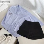 Sét sơ mi sọc xanh miu + short đen
