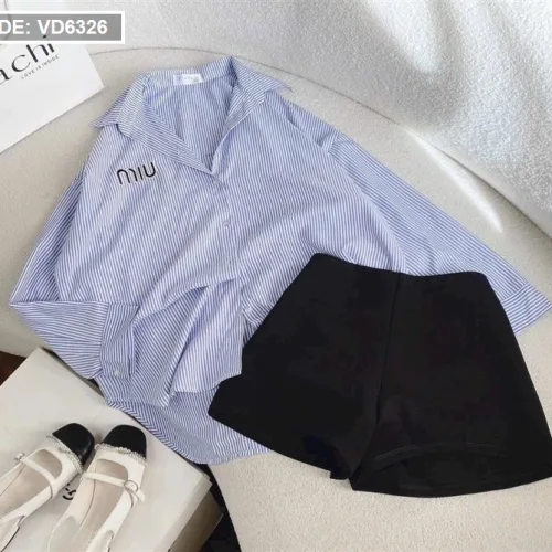 Sét sơ mi sọc xanh miu + short đen