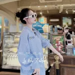 Sét sơ mi sọc xanh miu + short đen
