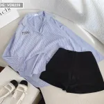 Sét sơ mi sọc xanh miu + short đen
