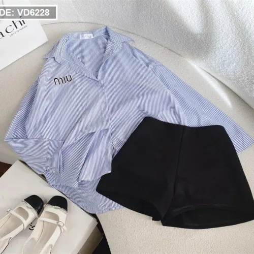 Sét sơ mi sọc xanh miu + short đen
