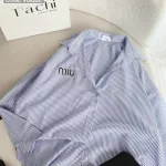 Sét sơ mi sọc xanh miu + short đen