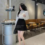 Sét sơ mi trắng thắt nơ chữ + chân váy đen
