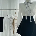 Sét sơ mi trắng thắt nơ chữ + chân váy đen