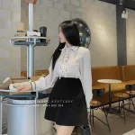 Sét sơ mi trắng thắt nơ chữ + chân váy đen