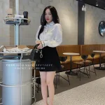 Sét sơ mi trắng thắt nơ chữ + chân váy đen