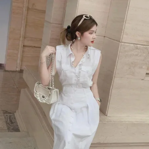 Sét sơ mi trắng túi nắp + chân váy midi
