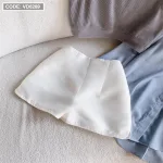 Sét sơ mi xanh nơ cổ kèm crop yếm gân xám + short trắng