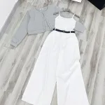 Sét trắng 3 món khoác xám