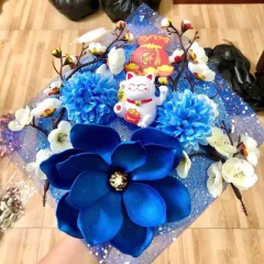 Set Trang Trí Hoa Mộc Lan Đào Cổ Tượng - Mẹt Tre Hoa Treo Tường - Phên Tre Trang Trí Tết