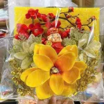 Set Trang Trí Hoa Mộc Lan Đào Cổ Tượng - Mẹt Tre Hoa Treo Tường - Phên Tre Trang Trí Tết