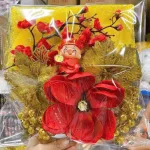 Set Trang Trí Hoa Mộc Lan Đào Cổ Tượng - Mẹt Tre Hoa Treo Tường - Phên Tre Trang Trí Tết