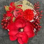 Set Trang Trí Hoa Mộc Lan - Mẹt Tre Hoa Treo Tường - Phên Tre Trang Trí Tết