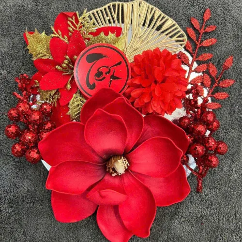 Set Trang Trí Hoa Mộc Lan - Mẹt Tre Hoa Treo Tường - Phên Tre Trang Trí Tết