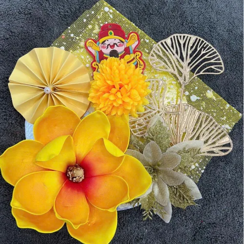 Set Trang Trí Hoa Mộc Lan - Mẹt Tre Hoa Treo Tường - Phên Tre Trang Trí Tết
