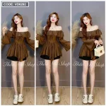 Sét voan nâu trễ vai tay loe + short đen