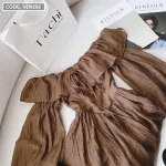 Sét voan nâu trễ vai tay loe + short đen