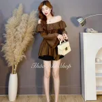 Sét voan nâu trễ vai tay loe + short đen