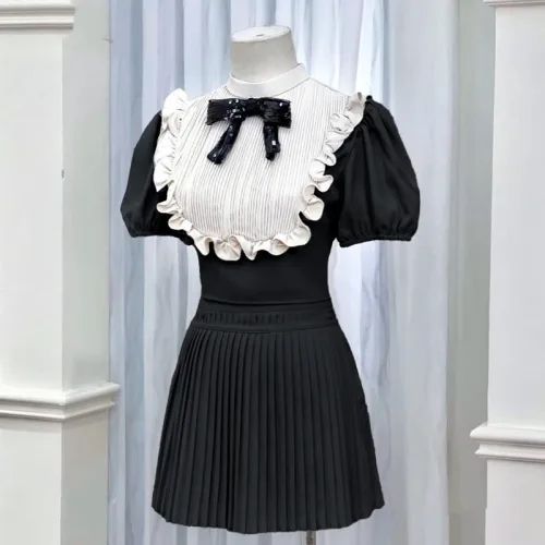 Sét xếp ly baby + chân váy dập ly nơ